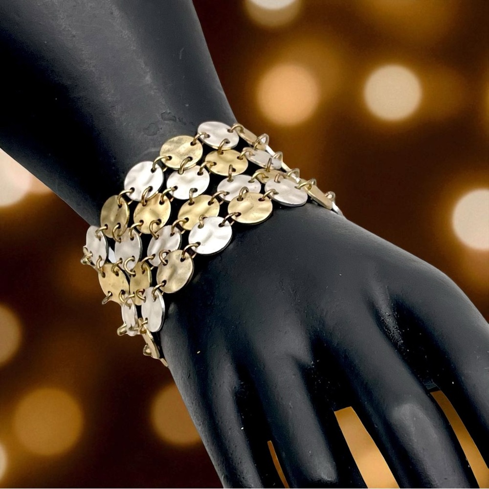 Vintage CHICOS Matte Silver and Gold  Metallic Multi Strand Bracelet Statement